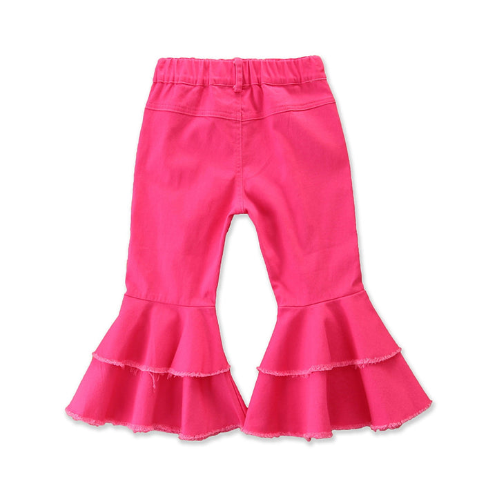 Girls Fuchsia Mildly Distressed Bootcut Jeans