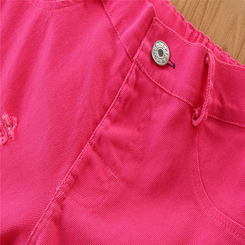 Girls Fuchsia Mildly Distressed Bootcut Jeans
