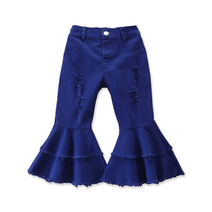Girls Blue Flared Bootcut Trousers