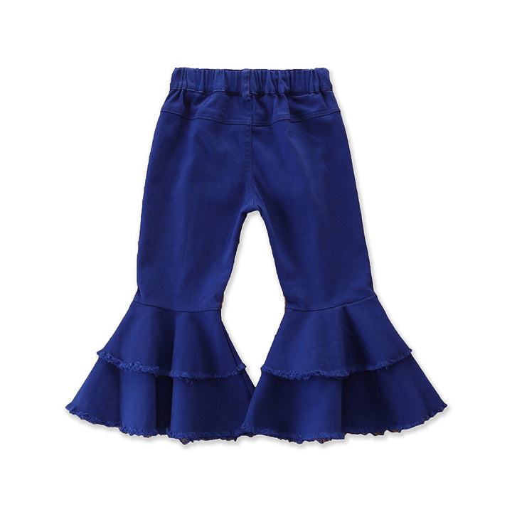 Girls Blue Flared Bootcut Trousers