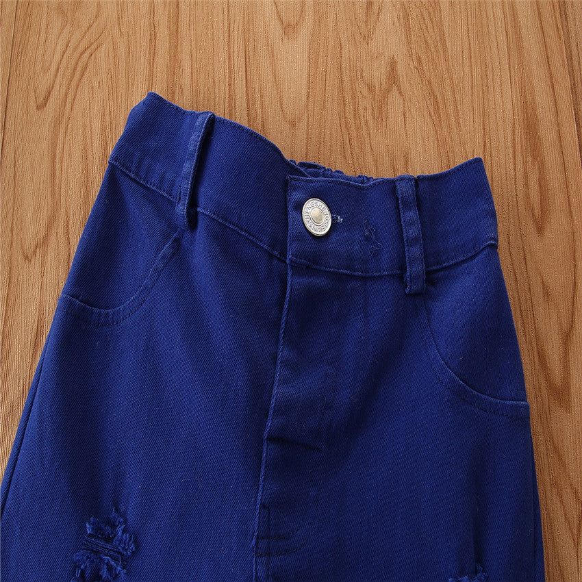 Girls Blue Flared Bootcut Trousers