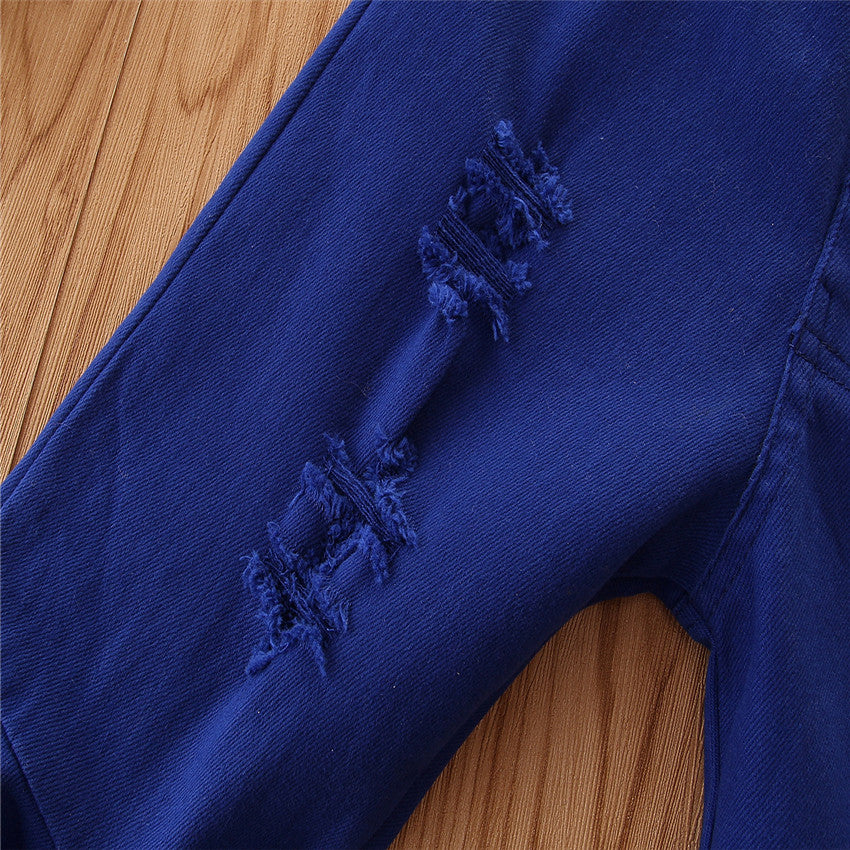 Girls Blue Flared Bootcut Trousers