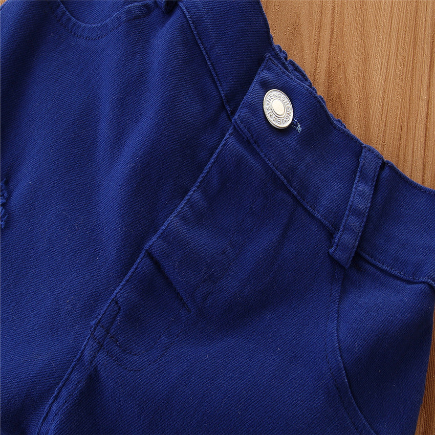 Girls Blue Flared Bootcut Trousers