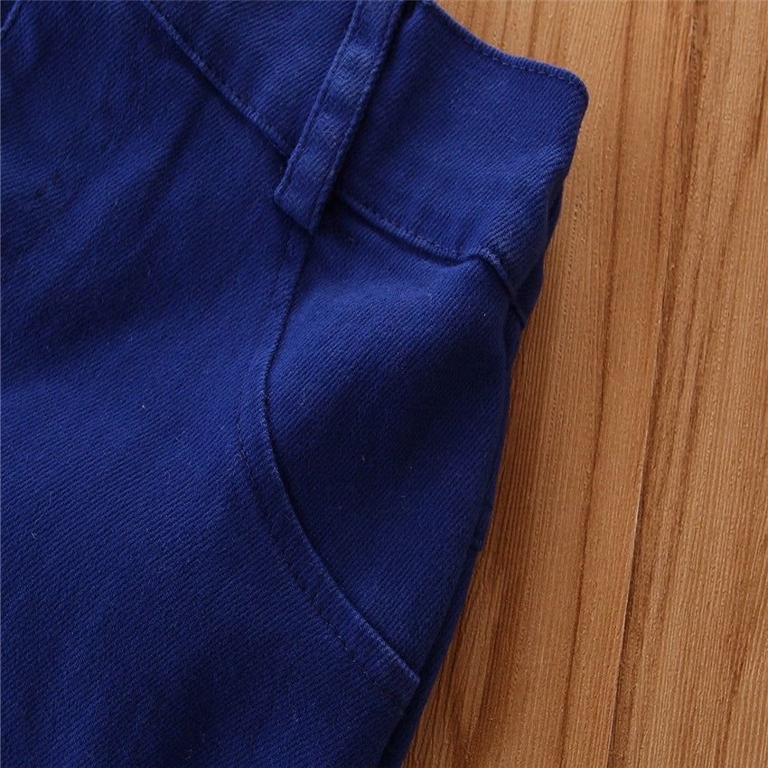 Girls Blue Flared Bootcut Trousers