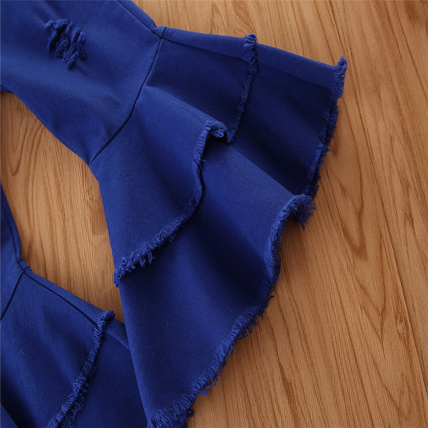 Girls Blue Flared Bootcut Trousers