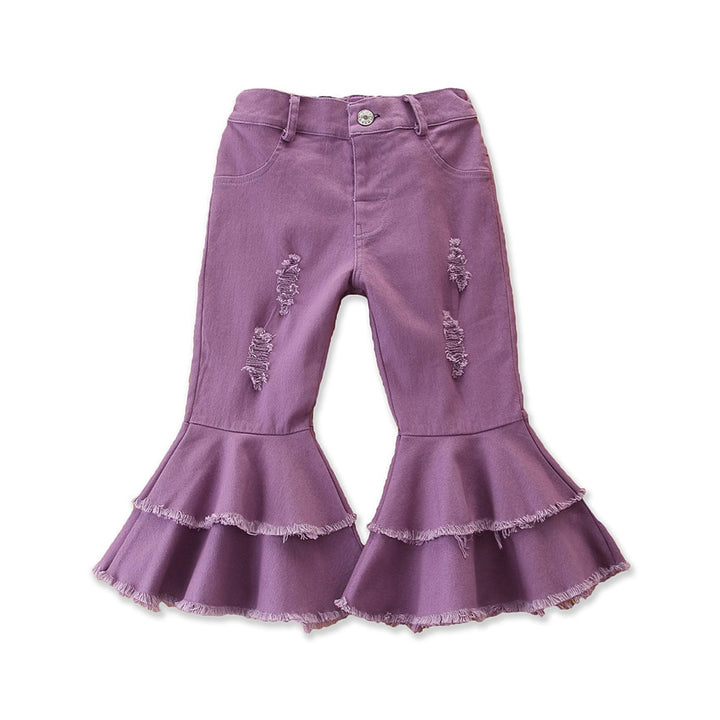 Girls Purple Mid Rise Mildly Distressed Flared Jeans