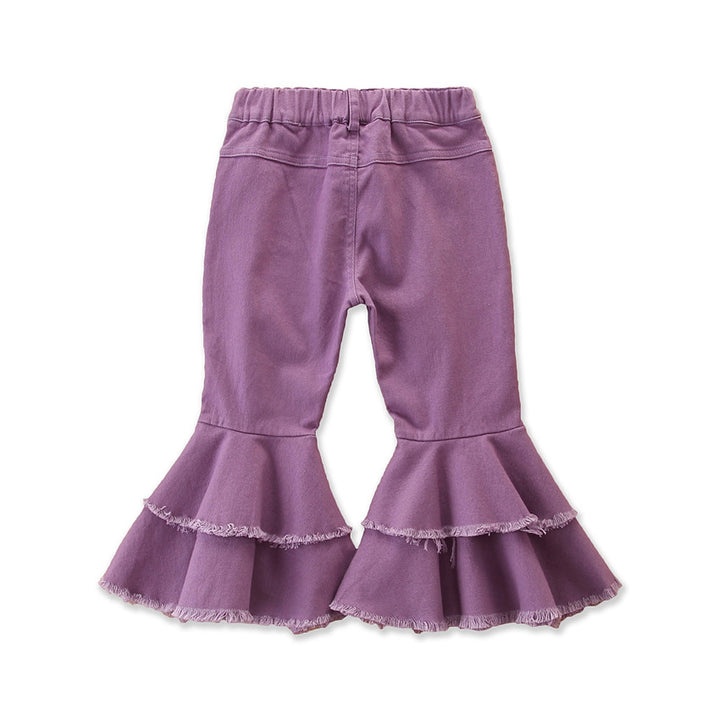 Girls Purple Mid Rise Mildly Distressed Flared Jeans