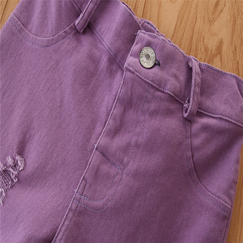 Girls Purple Mid Rise Mildly Distressed Flared Jeans
