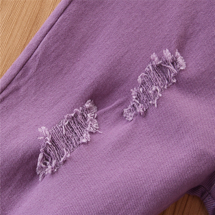 Girls Purple Mid Rise Mildly Distressed Flared Jeans