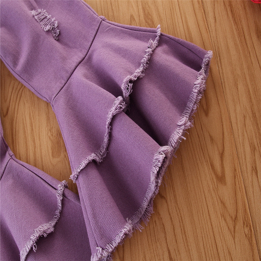 Girls Purple Mid Rise Mildly Distressed Flared Jeans