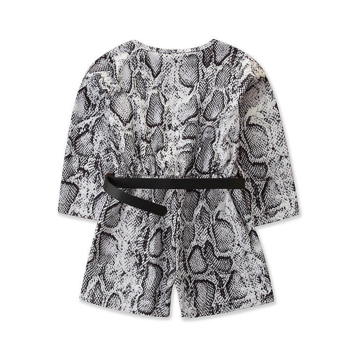 Girls Grey Animal Printed Belted Cotton Playsuit