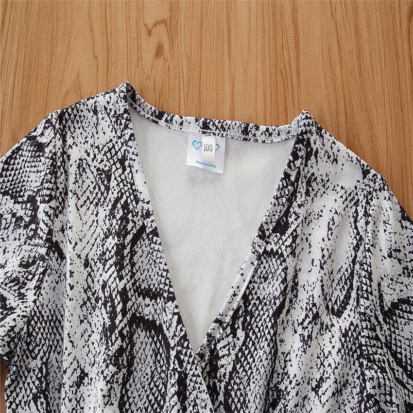Girls Grey Animal Printed Belted Cotton Playsuit