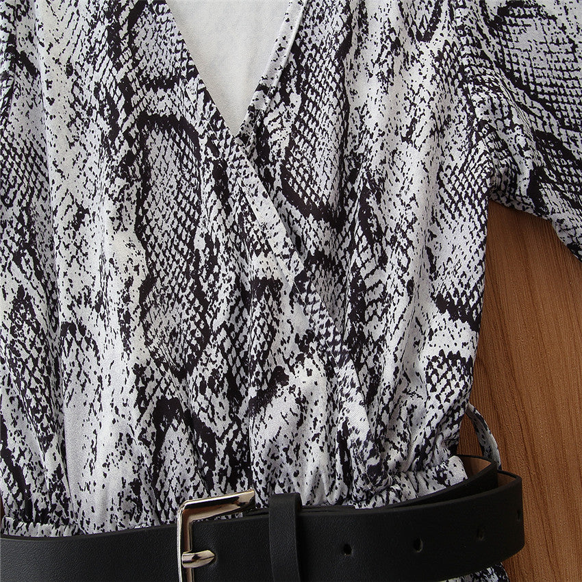 Girls Grey Animal Printed Belted Cotton Playsuit