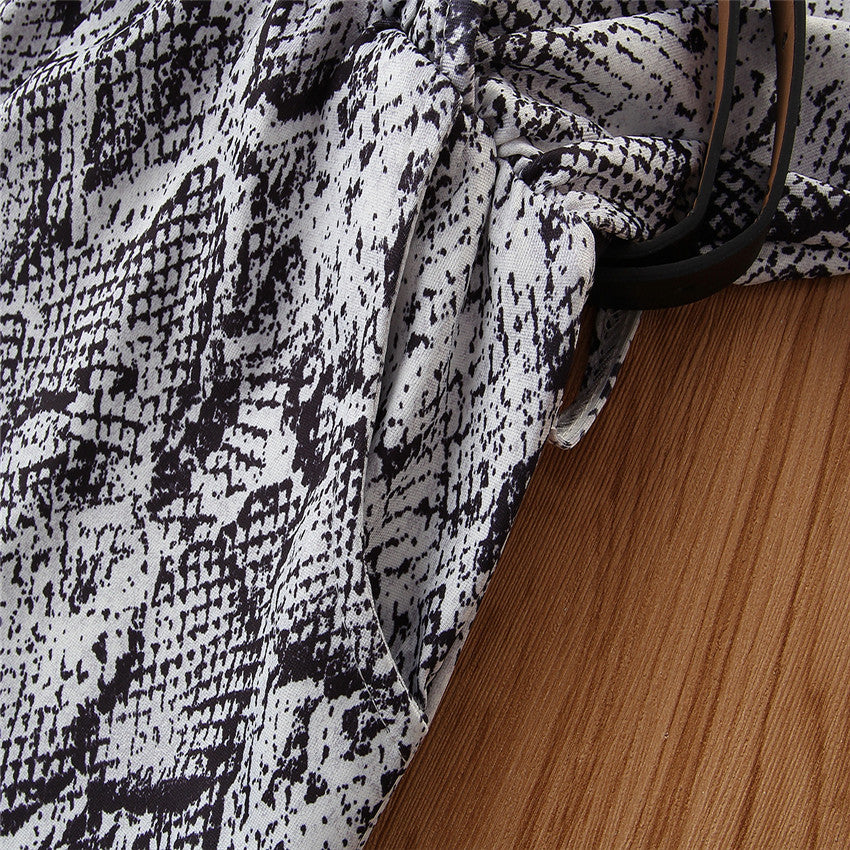 Girls Grey Animal Printed Belted Cotton Playsuit