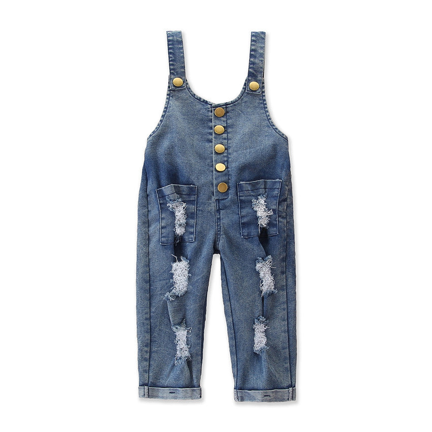 Girls Blue Straight Leg Cotton Dungaree