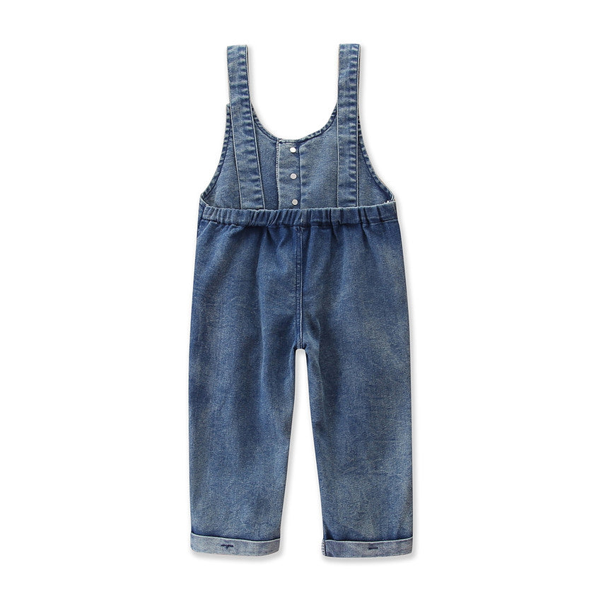 Girls Blue Straight Leg Cotton Dungaree