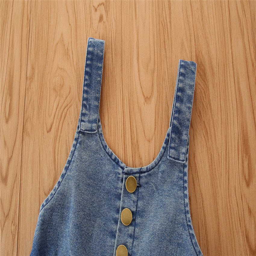Girls Blue Straight Leg Cotton Dungaree