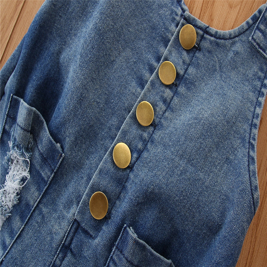 Girls Blue Straight Leg Cotton Dungaree