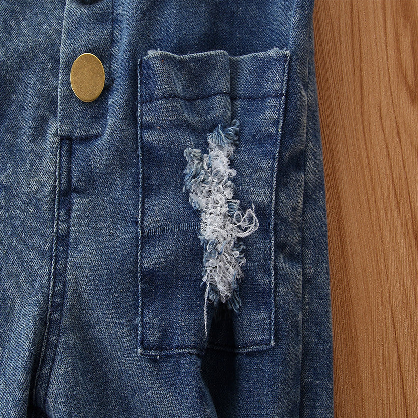Girls Blue Straight Leg Cotton Dungaree