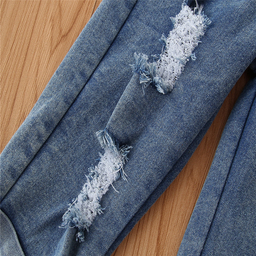 Girls Blue Straight Leg Cotton Dungaree