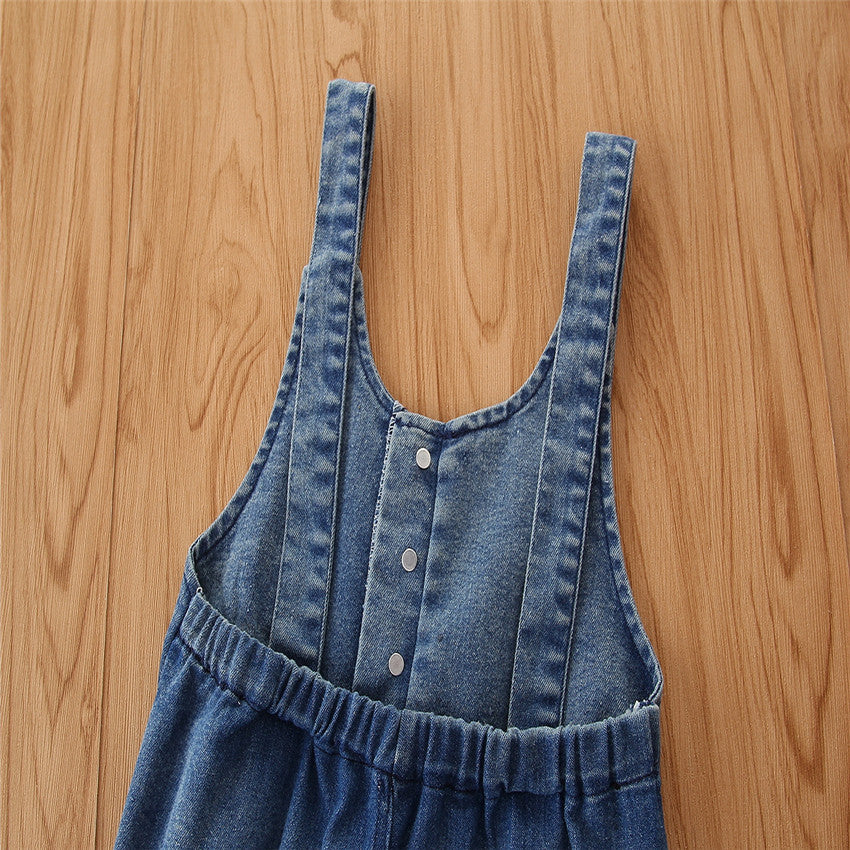 Girls Blue Straight Leg Cotton Dungaree