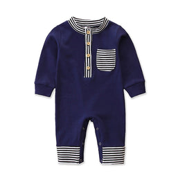 Infant Girls Navy Blue Cotton Rompers