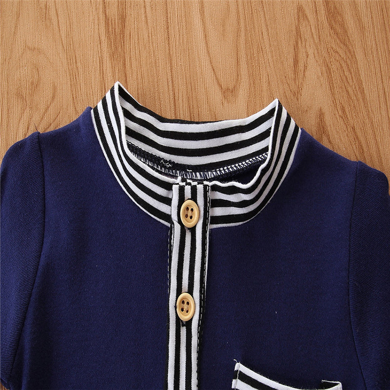 Infant Girls Navy Blue Cotton Rompers