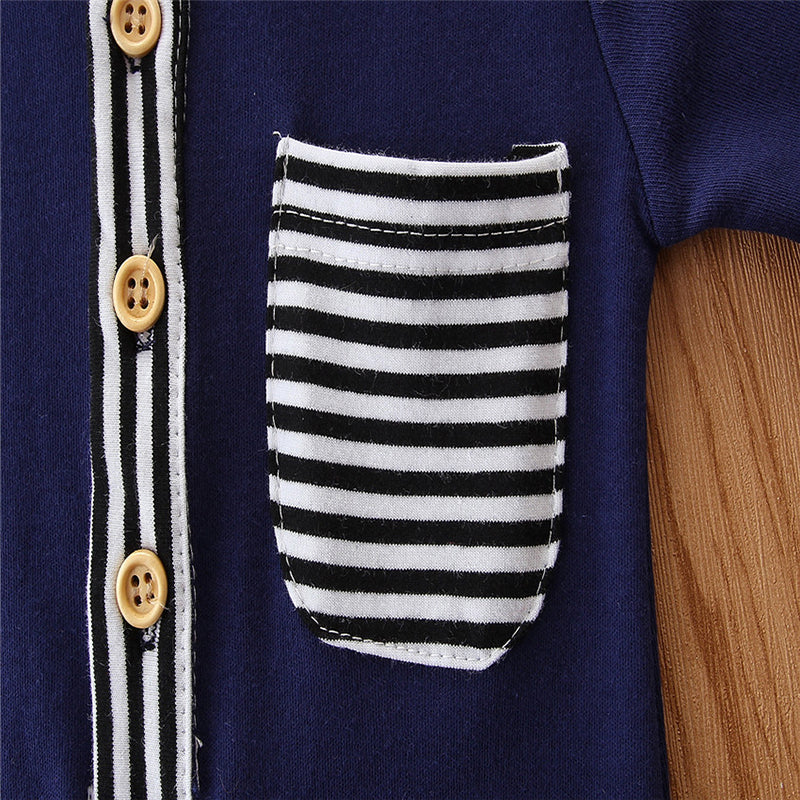 Infant Girls Navy Blue Cotton Rompers