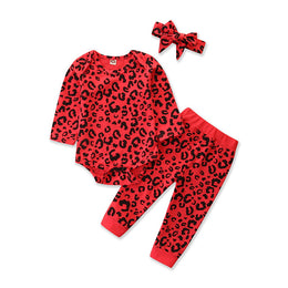 Infants Girls Red & Black Printed T Shirt With Trousers
