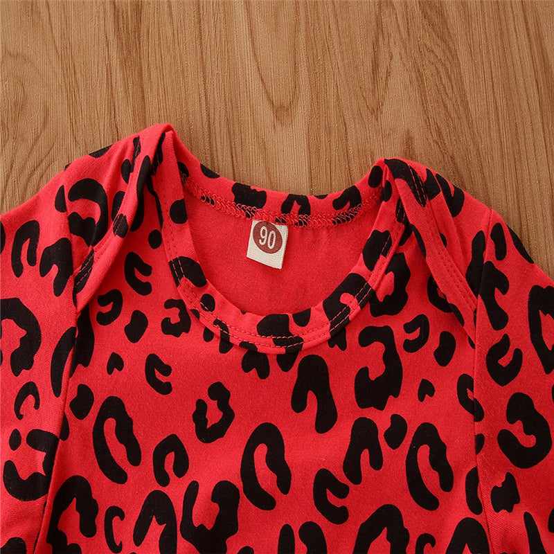 Infants Girls Red & Black Printed T Shirt With Trousers