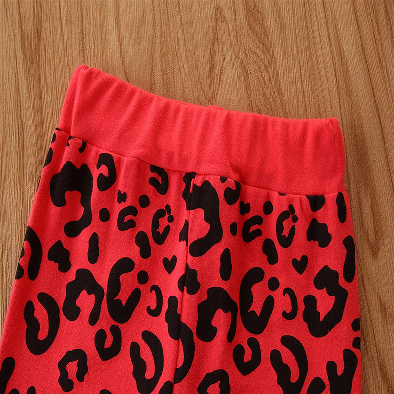 Infants Girls Red & Black Printed T Shirt With Trousers