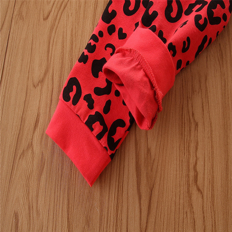 Infants Girls Red & Black Printed T Shirt With Trousers