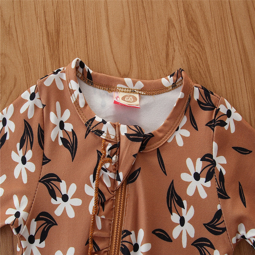 Infants Brown & White Printed Cotton Sleepsuit