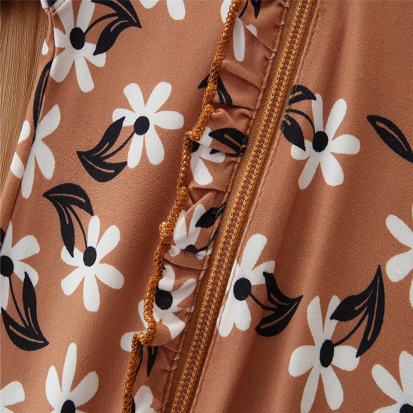 Infants Brown & White Printed Cotton Sleepsuit