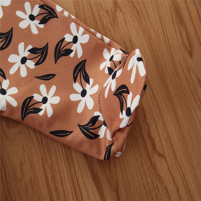 Infants Brown & White Printed Cotton Sleepsuit