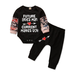 Girls Black Printed Bodysuit with Pyjamas