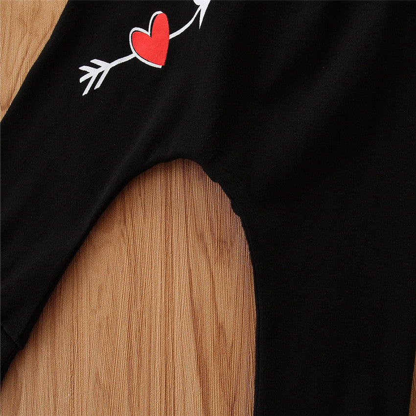Girls Black Printed Bodysuit with Pyjamas