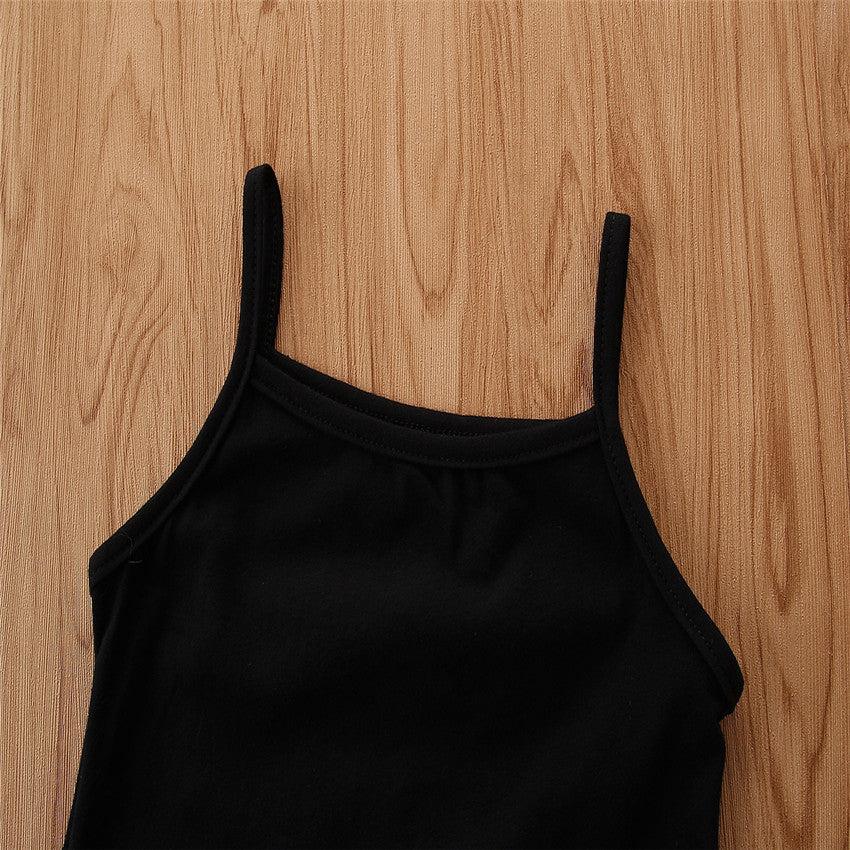 Girls Black Shoulder Strap Sleeveless Top With Trouser & Waistcoat