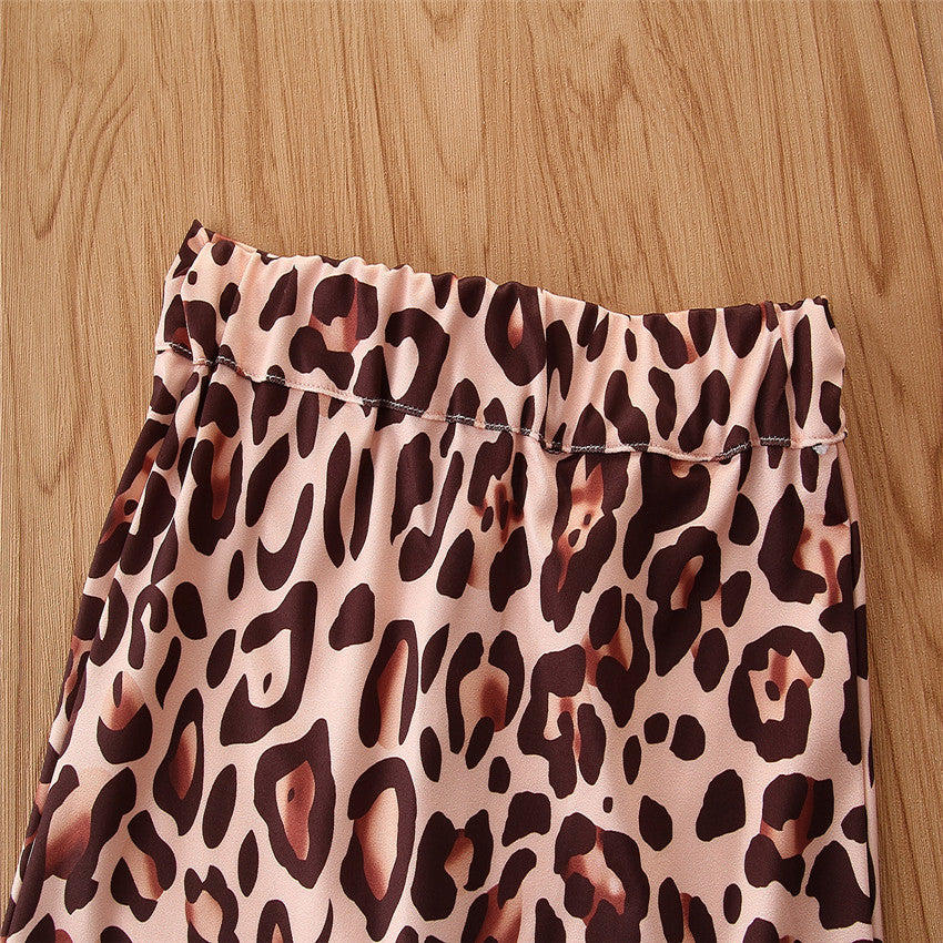 Girls Black & Brown T-shirt With Printed Skirt