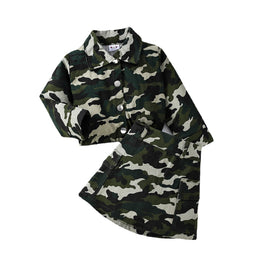 Girls Green Printed Shirt With Skirt