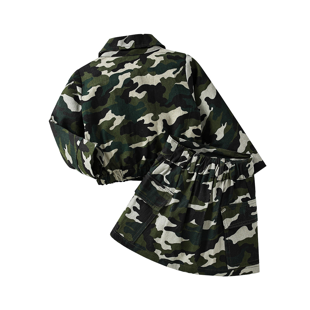 Girls Green Printed Shirt With Skirt
