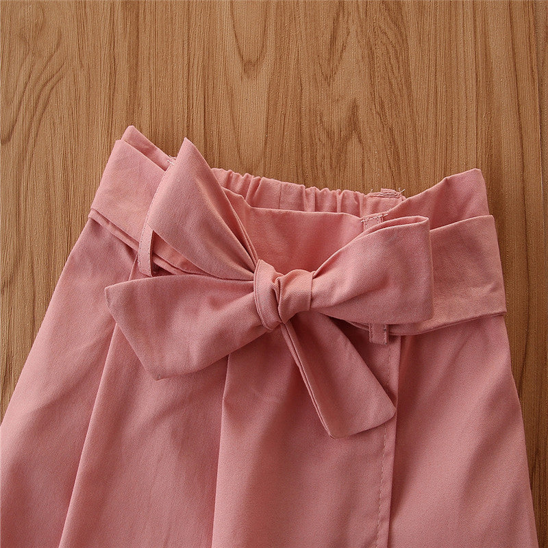 Girls White Puff Sleeves Top with Skirt
