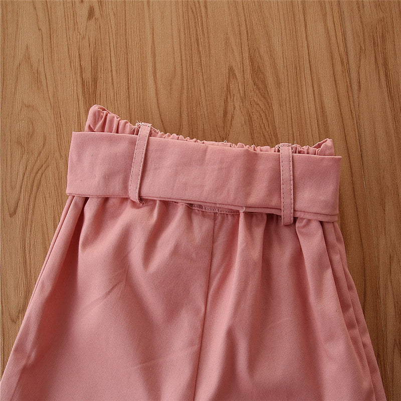 Girls White Puff Sleeves Top with Skirt