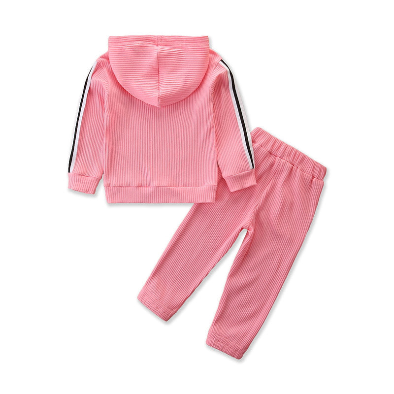 Girls Pink Ribbed Hooded T Shirt With Pyjamas