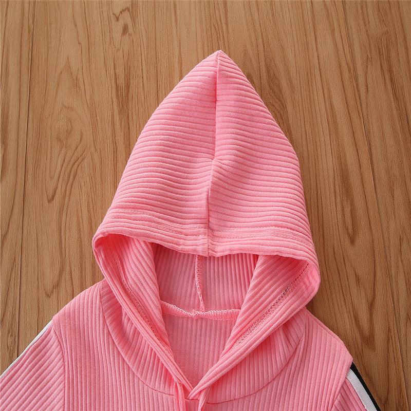 Girls Pink Ribbed Hooded T Shirt With Pyjamas