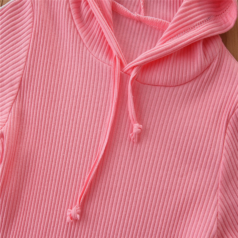 Girls Pink Ribbed Hooded T Shirt With Pyjamas