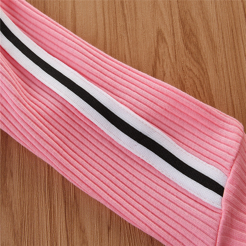 Girls Pink Ribbed Hooded T Shirt With Pyjamas