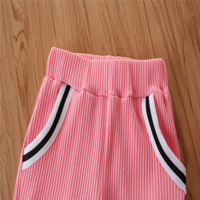 Girls Pink Ribbed Hooded T Shirt With Pyjamas