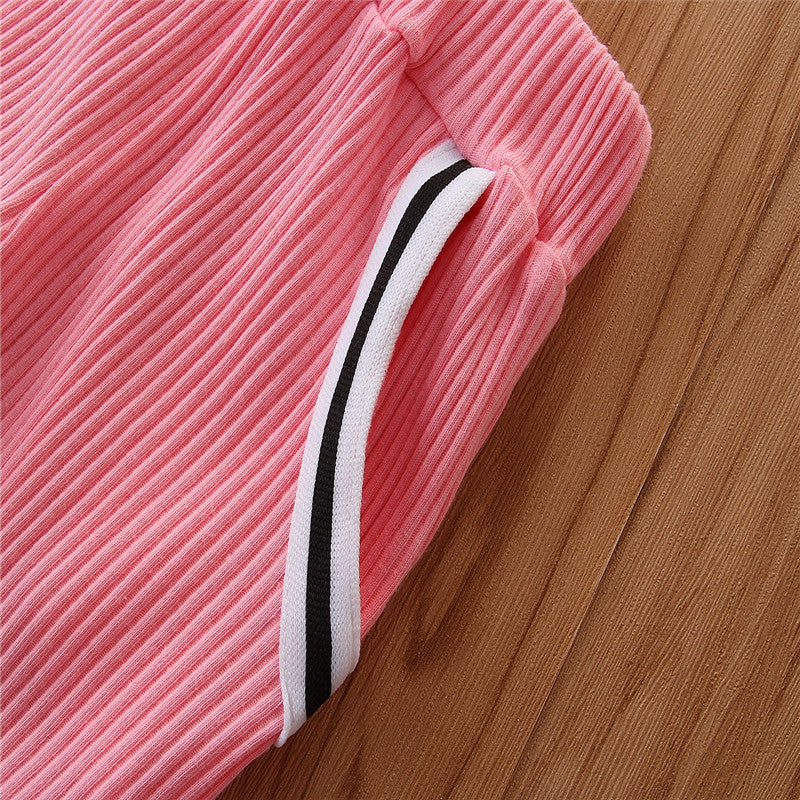 Girls Pink Ribbed Hooded T Shirt With Pyjamas