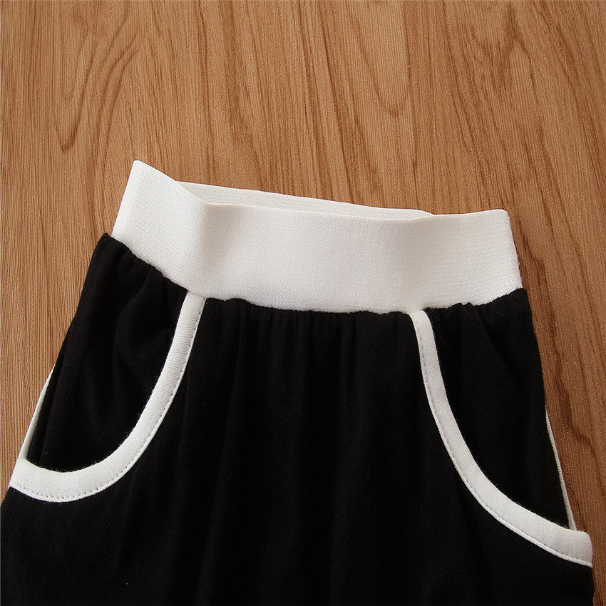 Girls White & Black Hooded T Shirt With Coat & Skirt